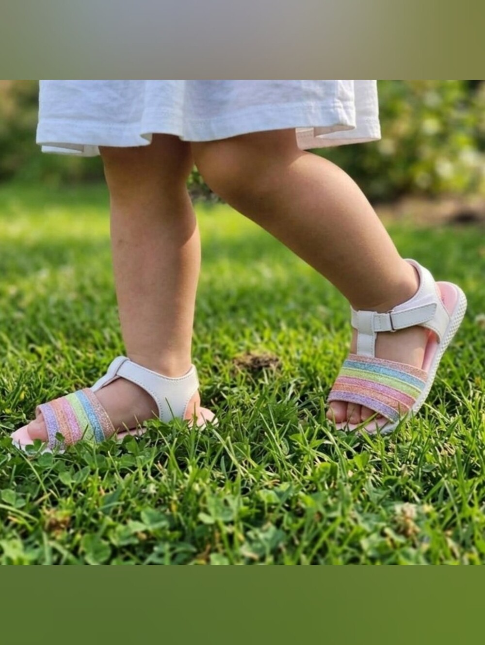 Rachel Shoes Girls' White Sandals with Rainbow Straps